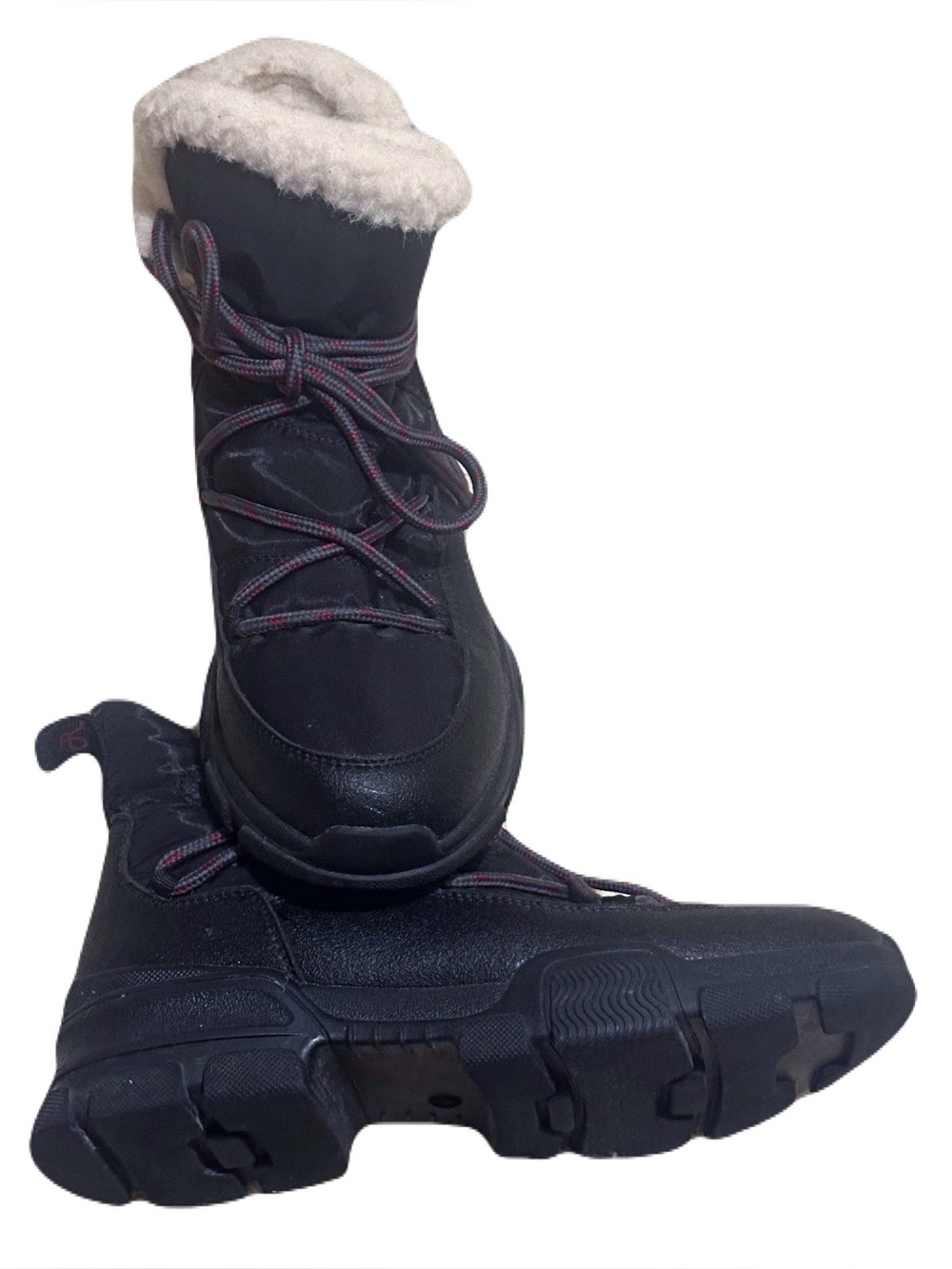 Women's Black Winter Lace-Up Snow Boots with Faux Fur